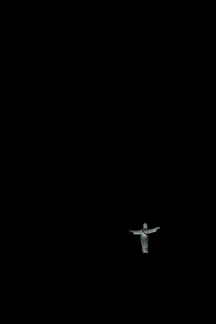 Cristo Blanco, Jesus Statue in der schwarzen dunklen Nacht, Cusco, Cuzco, Peru, Anden, Südamerika