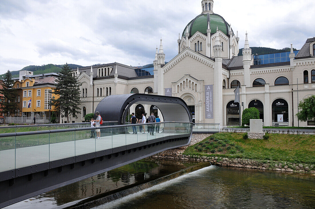 Academy of arts along the river Miljacka near the old town, Sarajevo, Bosnia and Herzegovina