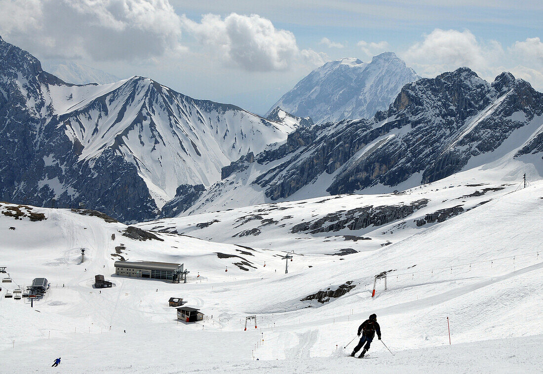 Ski im Weißen Tal unter der Zugspitze, Garmisch-Partenkirchen, Bayern, Deutschland