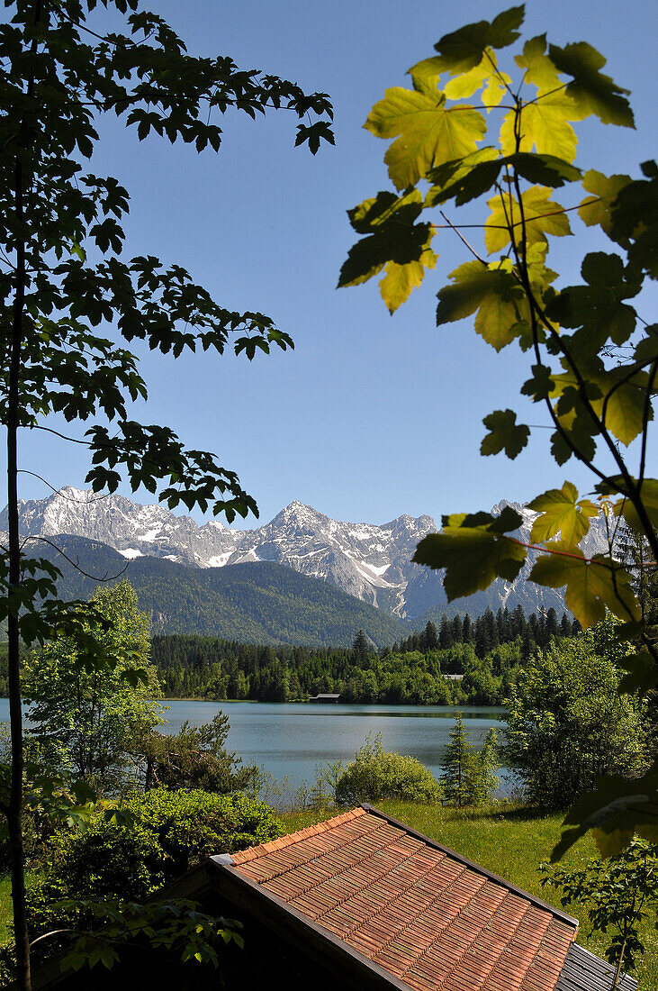 Lake Barmsee, Karwendel mountain range near Kruen, Bavaria, Germany