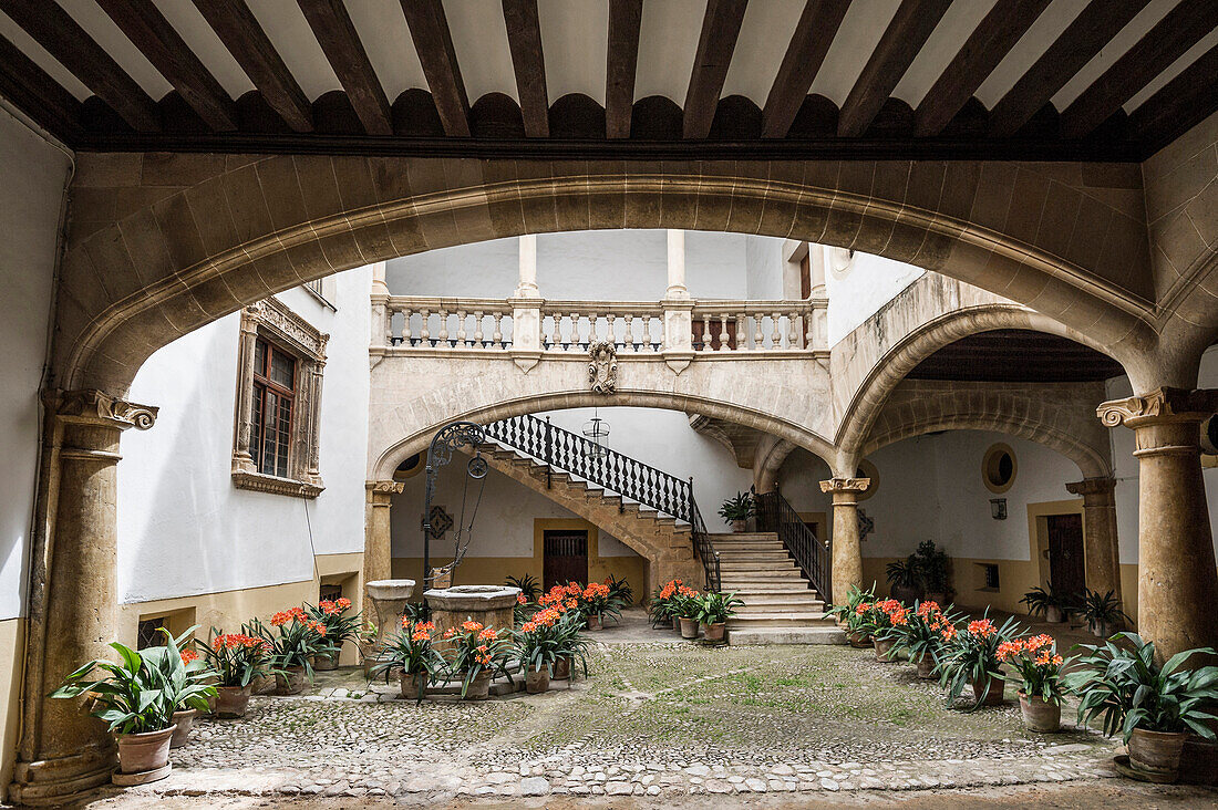 Courtyard of a mansion in the historic part of Palma de Mallorca, Majorca, Spain