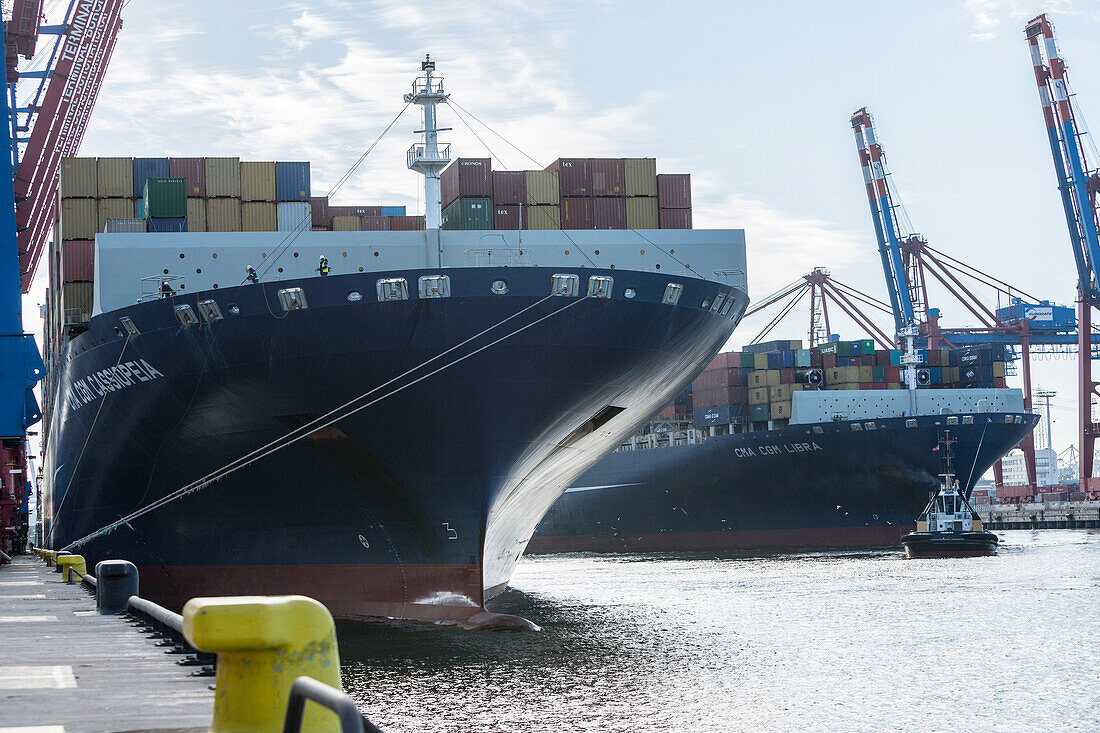 Container ship moored in the container terminal Burchardkai in Hamburg, Burchardkai, Hamburg, Germany