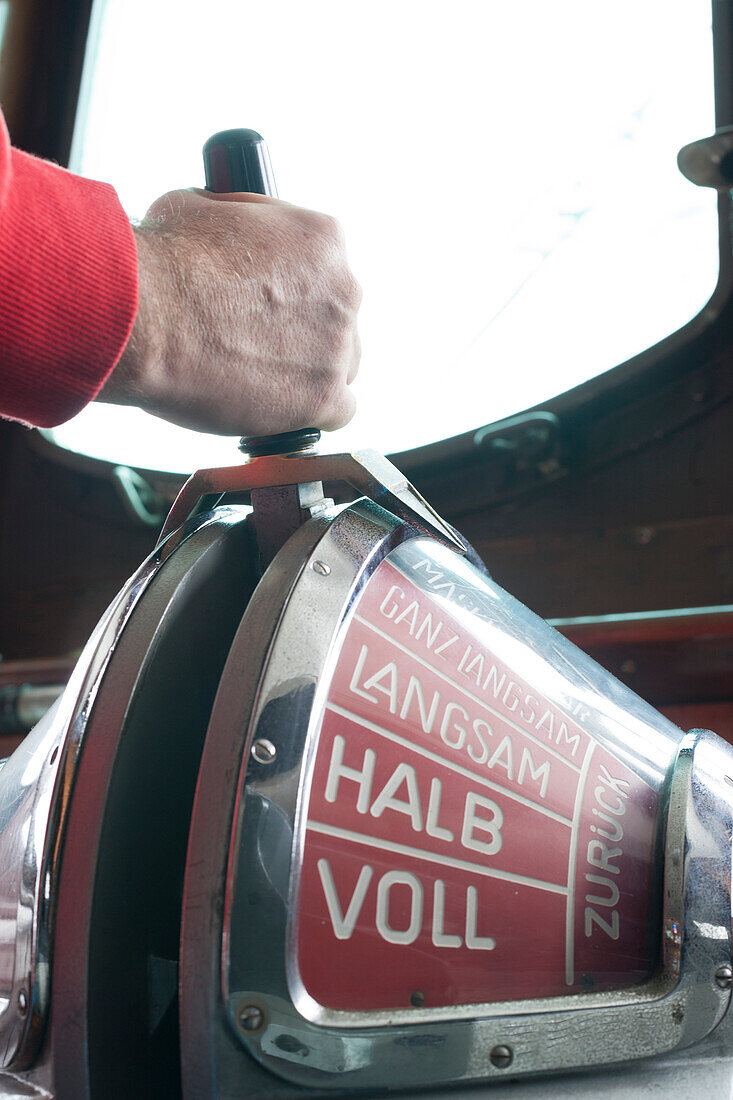 Speed controller on the bridge of the Hamburg based Museum ship Cap San Diego, Hamburg, Germany