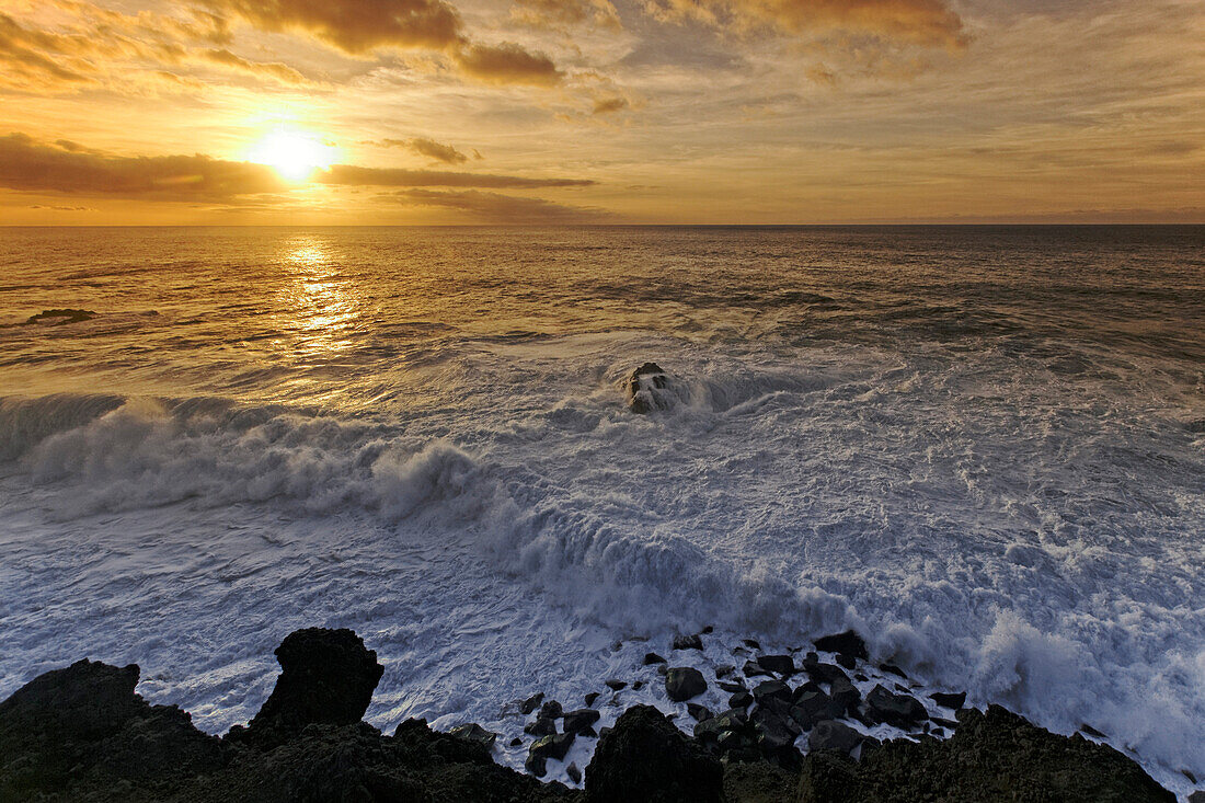 Sunset at East Coast, Los Hervideros, Lanzarote, Canary Islands, Spain