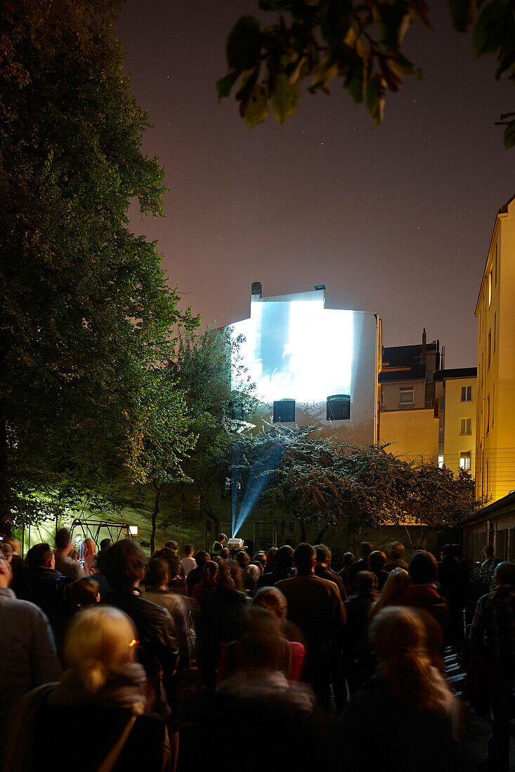 Movie art project 'A wall is a screen', film screening, projections in public spaces, Reeperbahn, Hamburg, Germany