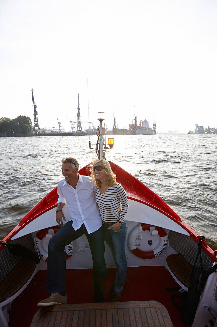 Couple on a ship, Hamburg Harbor, Hamburg, Germany