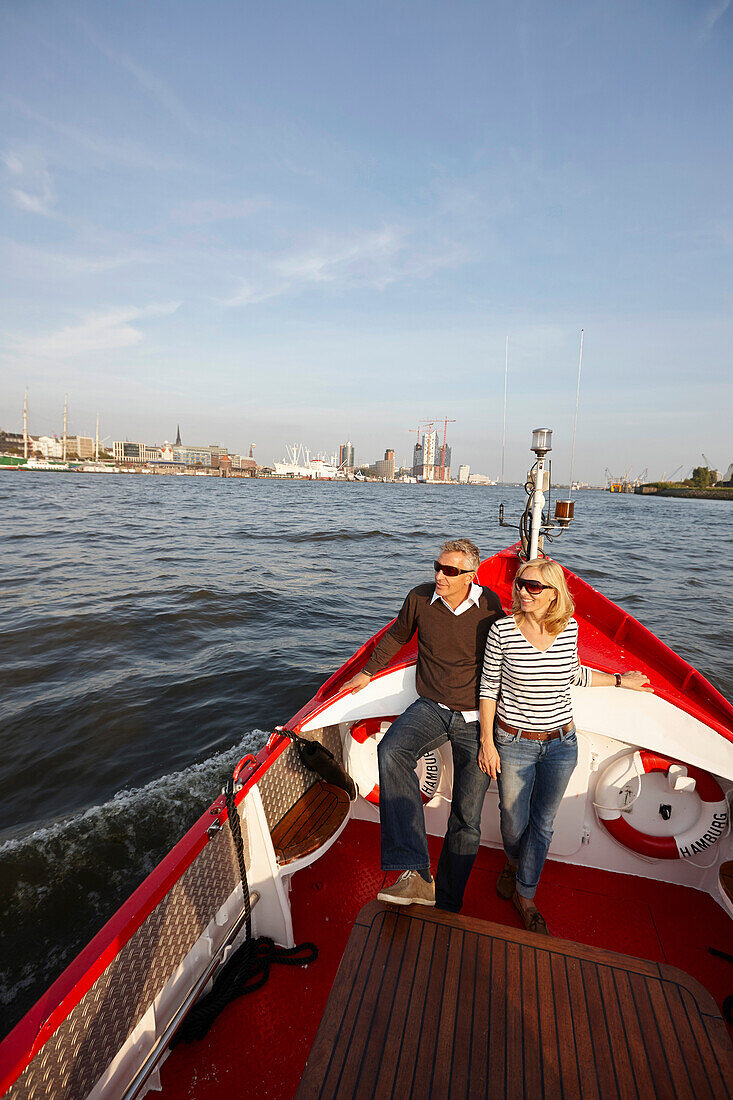 Couple on a ship, Hamburg Harbor, Hamburg, Germany