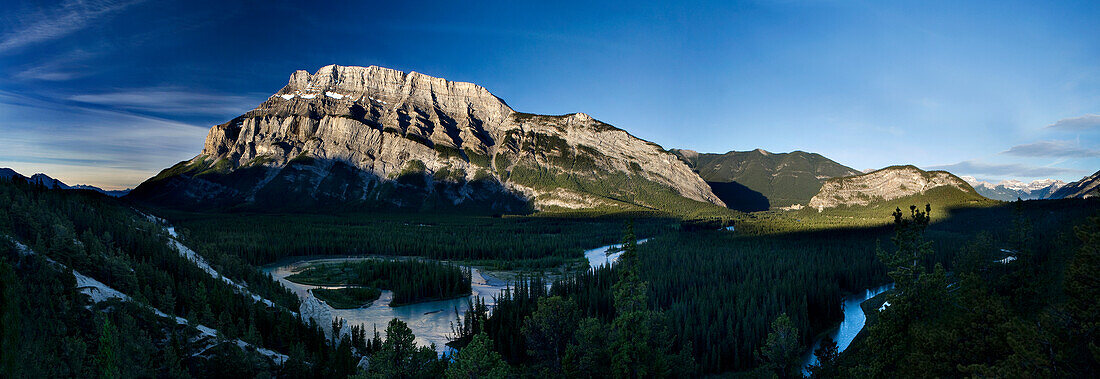 View of Mount Rundle and the Bow River from the hoodoos lookout, Banff National Park, Alberta, Canada