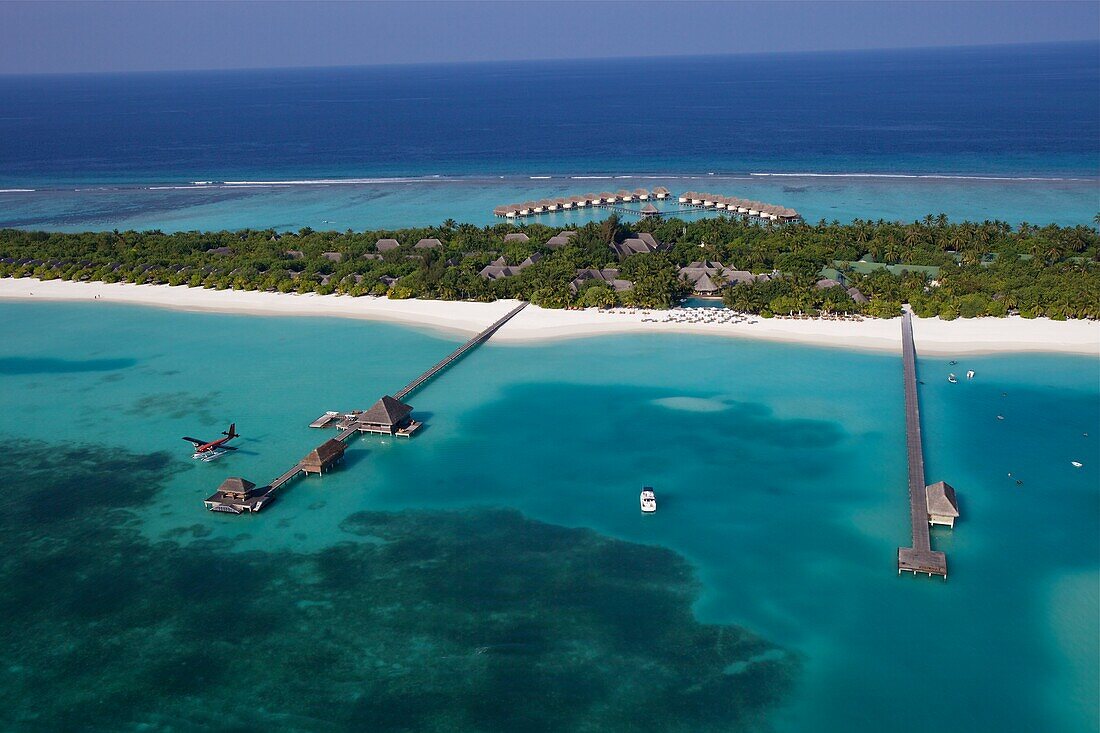 Republic of the Maldives, Lhaviyani Atoll,  Kanuhura Hotel, aerial view