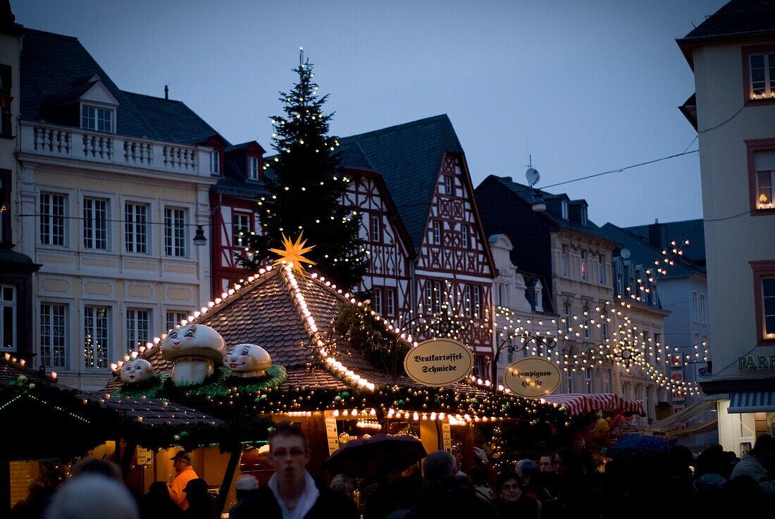 Germany, Trier, Christmas market by night