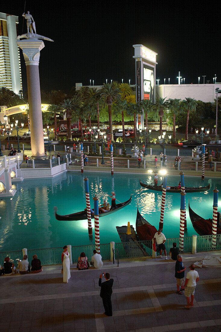 United States of America, Las Vegas, Casino with venetian gondolas by nigth