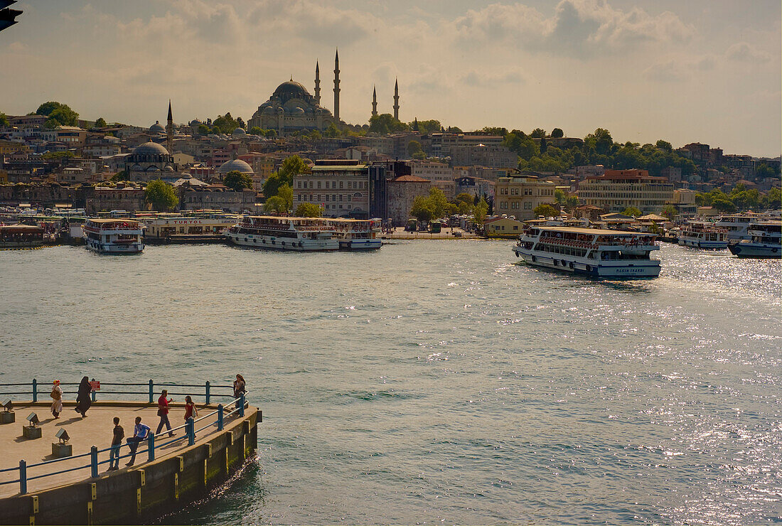 Republic of Turkey, Istanbul, View from the Galata Bridge of The Süleymaniye Mosque