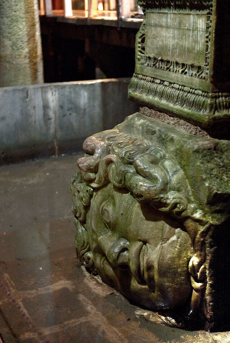 Republic of Turkey, Istanbul, The Basilica Cistern (Turkish: Yerebatan Sarayi), Medusa column base from Didyma