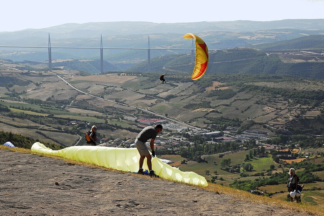 France, Aveyron Department, Millau Viaduct, Paragliding