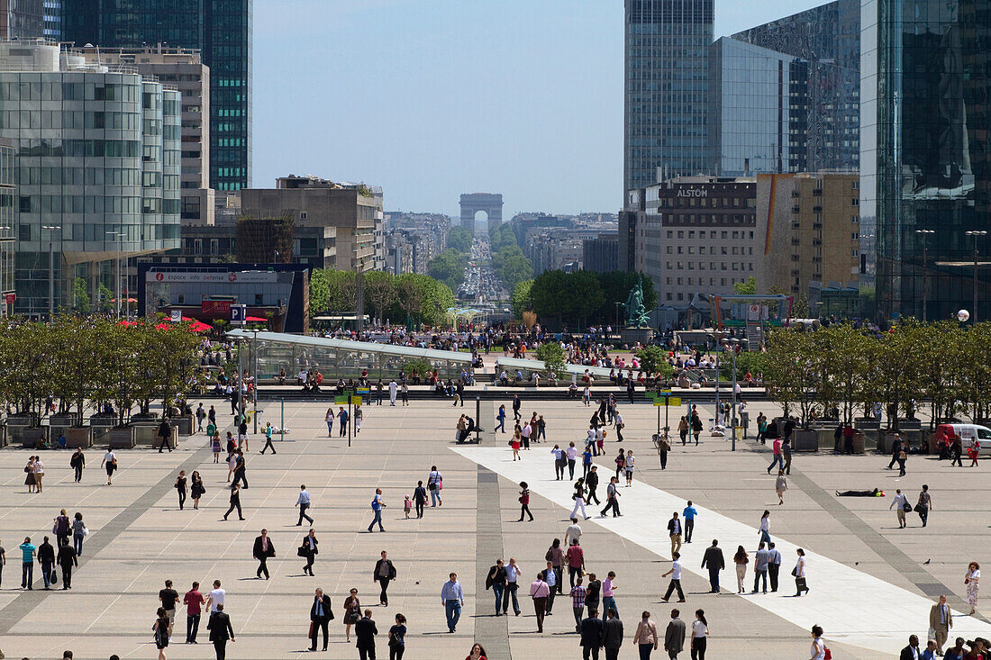 France, Paris - Ile De France,  La Défense, Lunch Time, Esplanade de La Défense -Square,   Triumphal Arch in the background