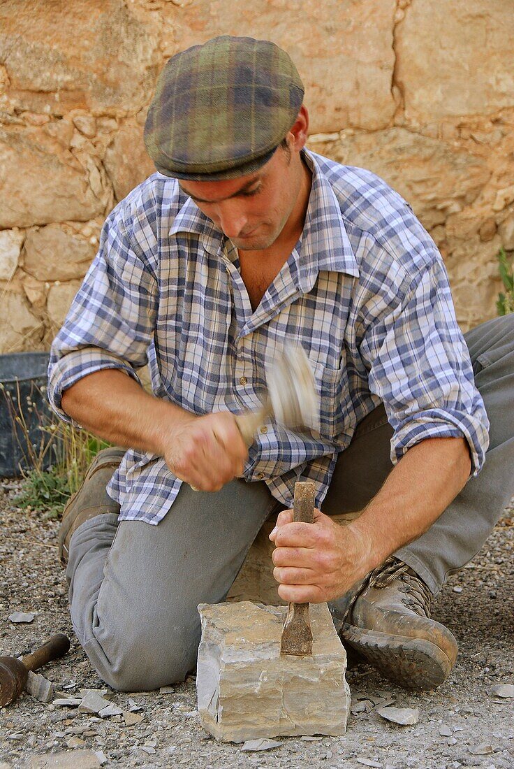 France, Aveyron department, a stonemason