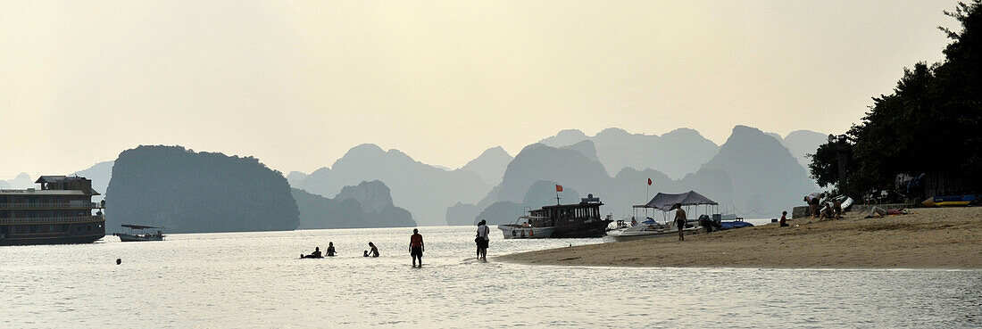 View of Halong Bay at the end of afternoon, North Vietnam, Vietnam, South East Asia, Asia