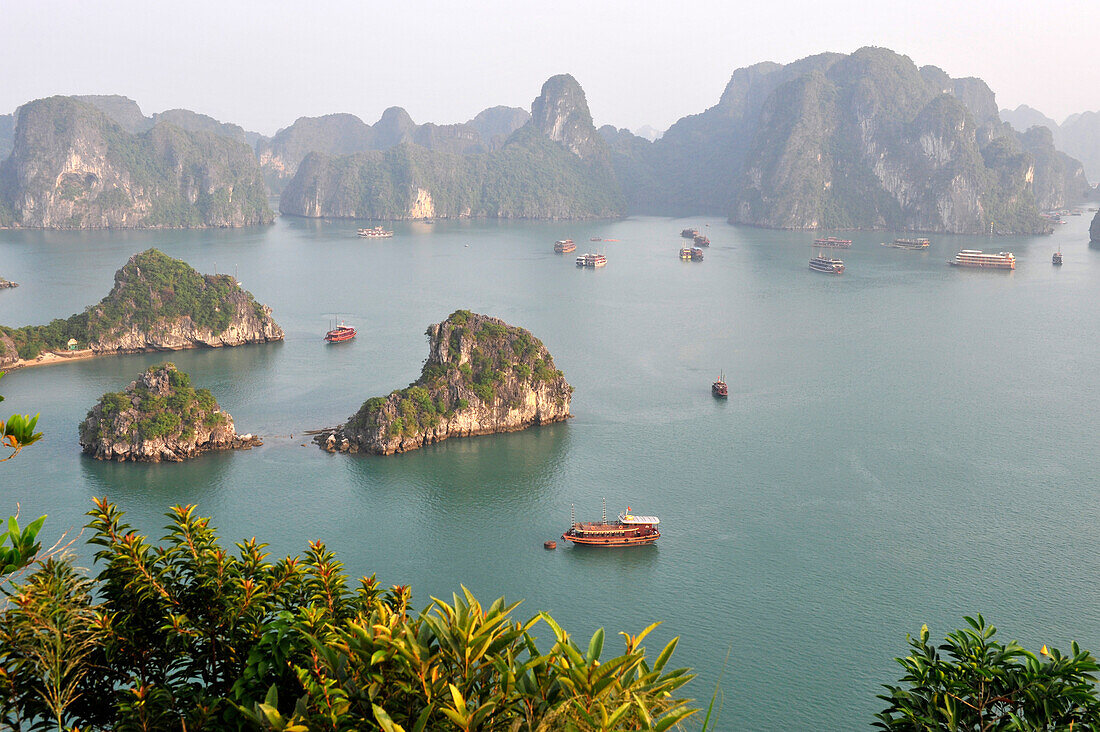 View of Halong Bay at the end of afternoon, North Vietnam, Vietnam, South East Asia, Asia