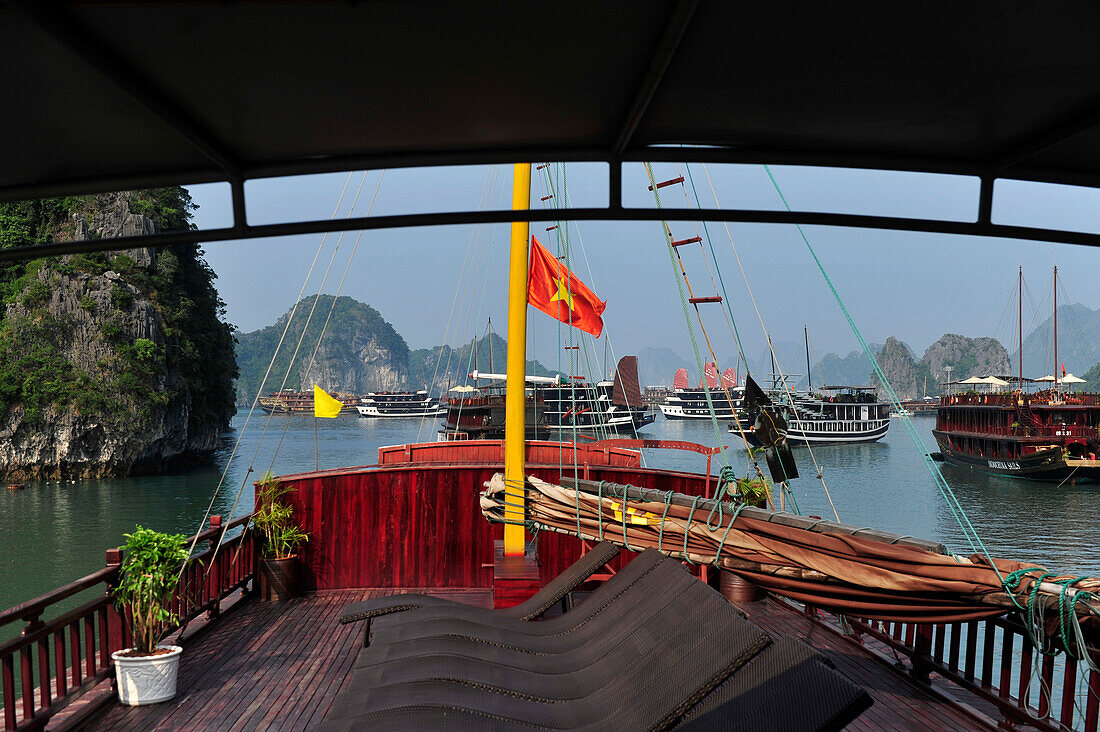 Luxury junk on Halong Bay, North Vietnam, Vietnam, South East Asia, Asia