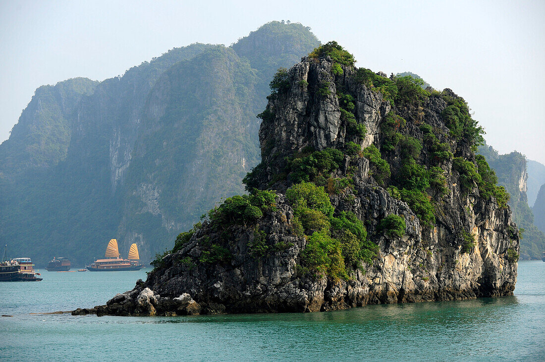 View of Halong Bay at the end of afternoon, North Vietnam, Vietnam, South East Asia, Asia