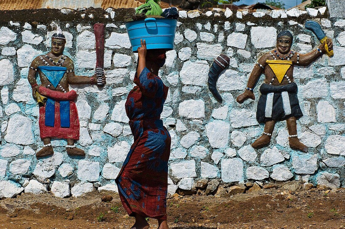 Benin, Collines County, Savalou, Sato Convent, Voodoo fetishes sculpted in the walls
