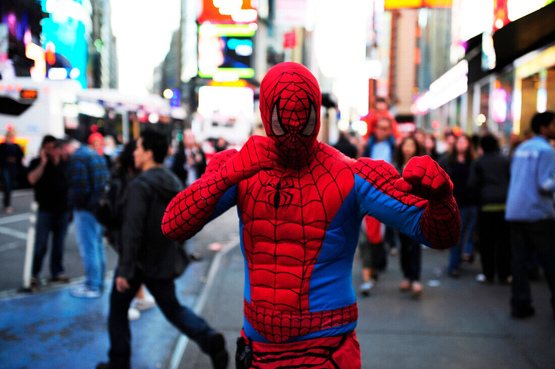 A man dressed like  Spiderman at Times Square in New York City, New York State, United State, USA