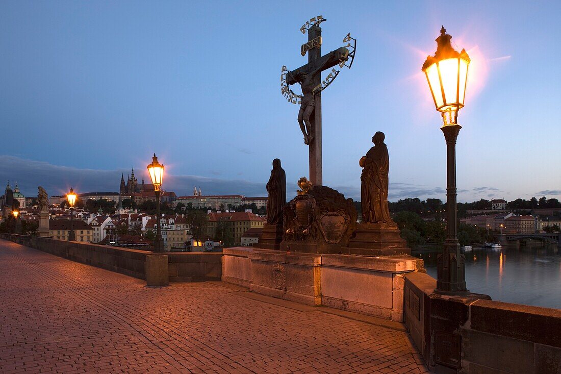 CRUCIFIXION AT CALVERY STATUES KING CHARLES IV BRIDGE PRAGUE CZECH REPUBLIC