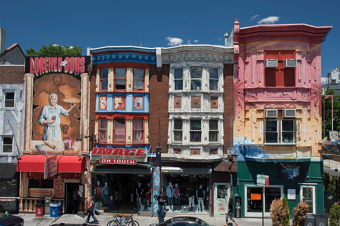 ROW OF PAINTED HOUSES SOUTH STREET DOWNTOWN PHILADELPHIA PENNSYLVANIA USA