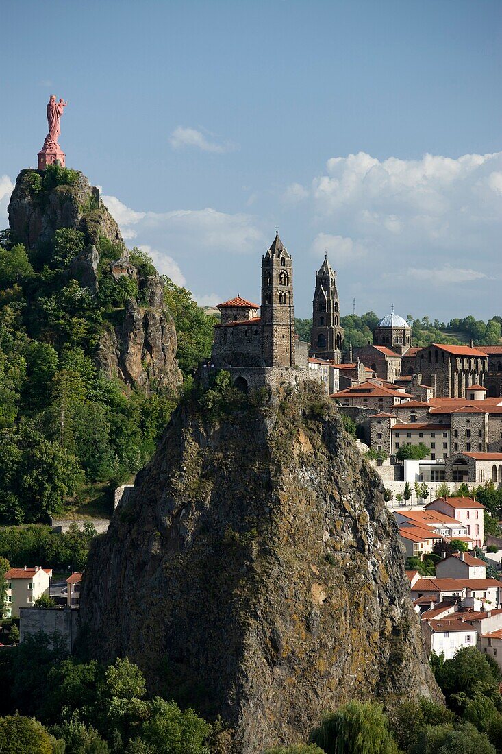 ST MICHEL D'AIGUILHE WITH CORNEILLE ROCK LE PUY EN VELAY HAUTE LOIRE AUVERGNE FRANCE