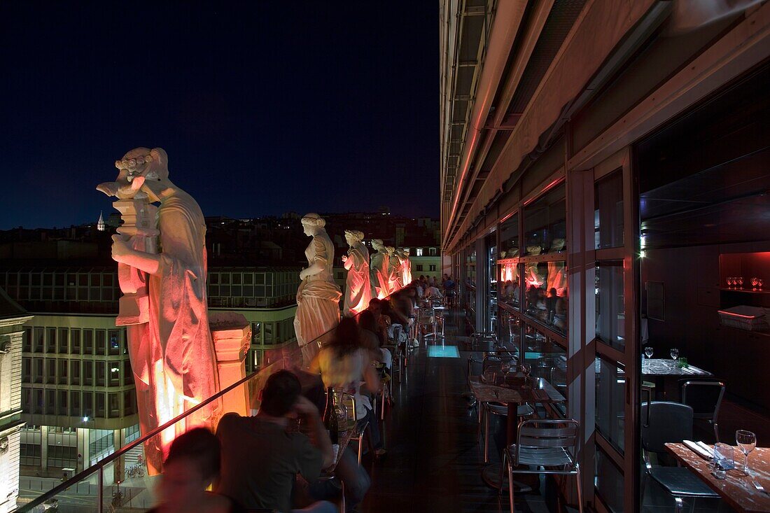 STATUES OF MUSES, PERISTYLE CAFE MEZZANINE LEVEL OF NOUVEL OPERA HOUSE LYON RHONE ALPES FRANCE