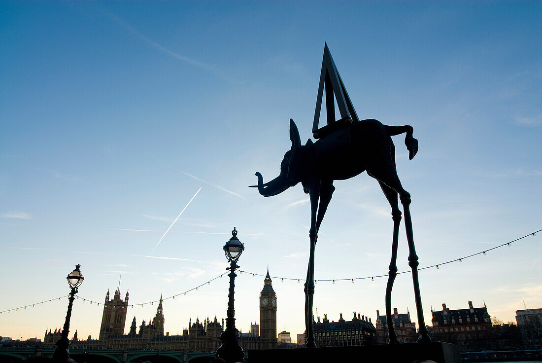 Dali's Elephant With Westminster In Background, London,Uk