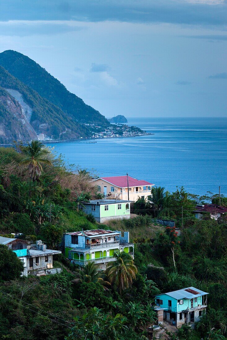 Dominica, Roseau, coast view, dusk