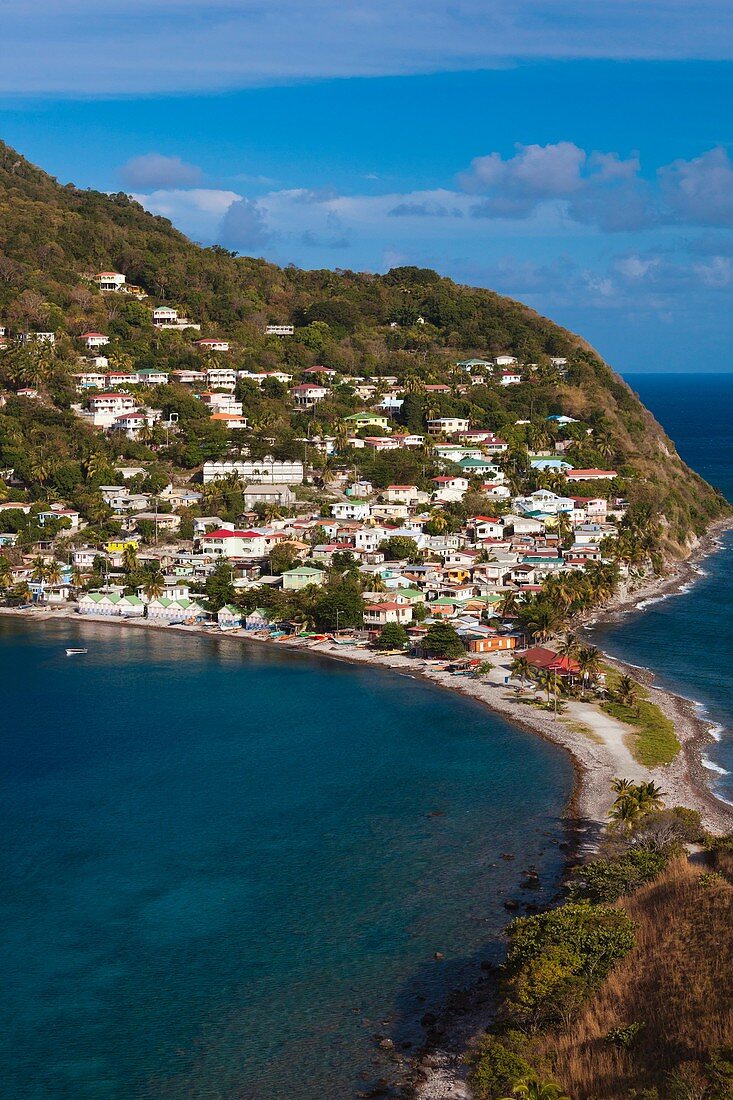 Dominica, Scotts Head, elevated town view