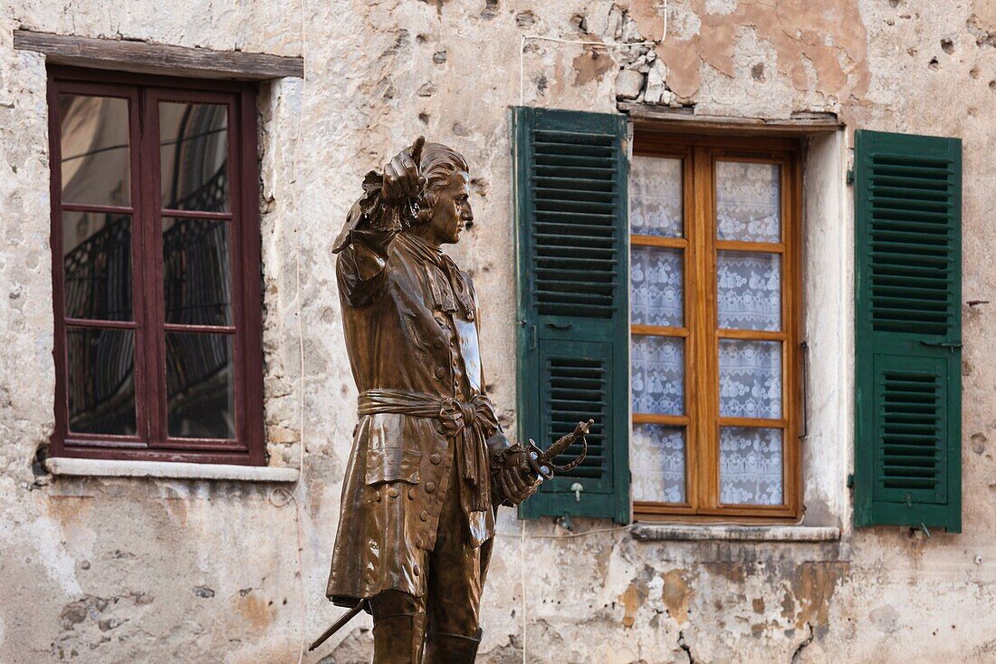 France, Corsica, Haute-Corse Department, Central Mountains Region, Corte, Place Gaffori, statue of Francois Gaffori, Corsican polititian