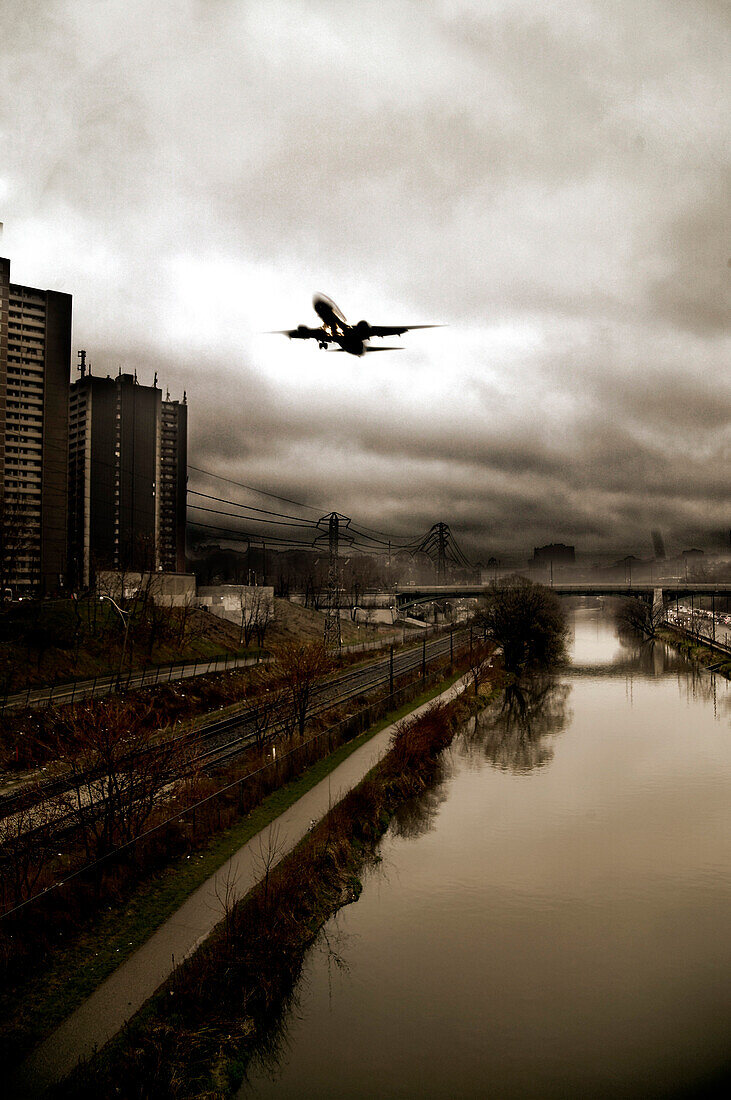 View of Plane over Don River, Toronto, Ontario