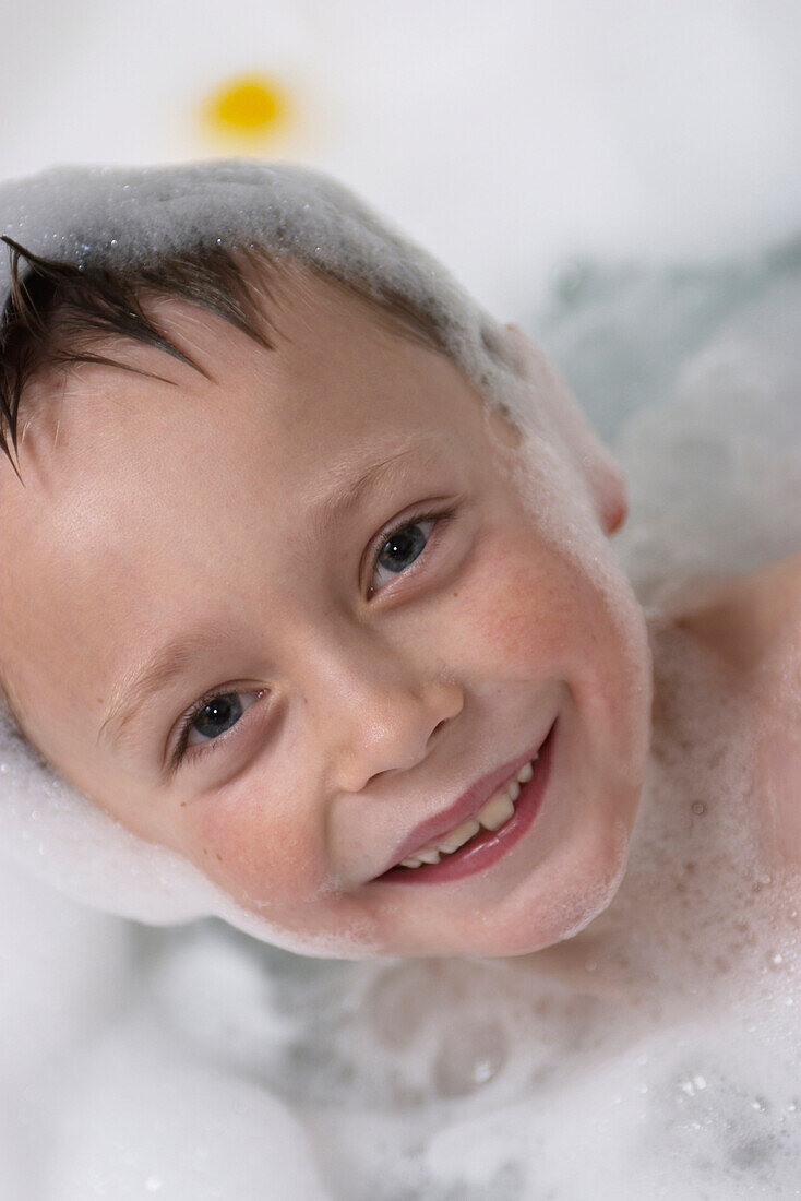 Boy in Bubble Bath Smiling