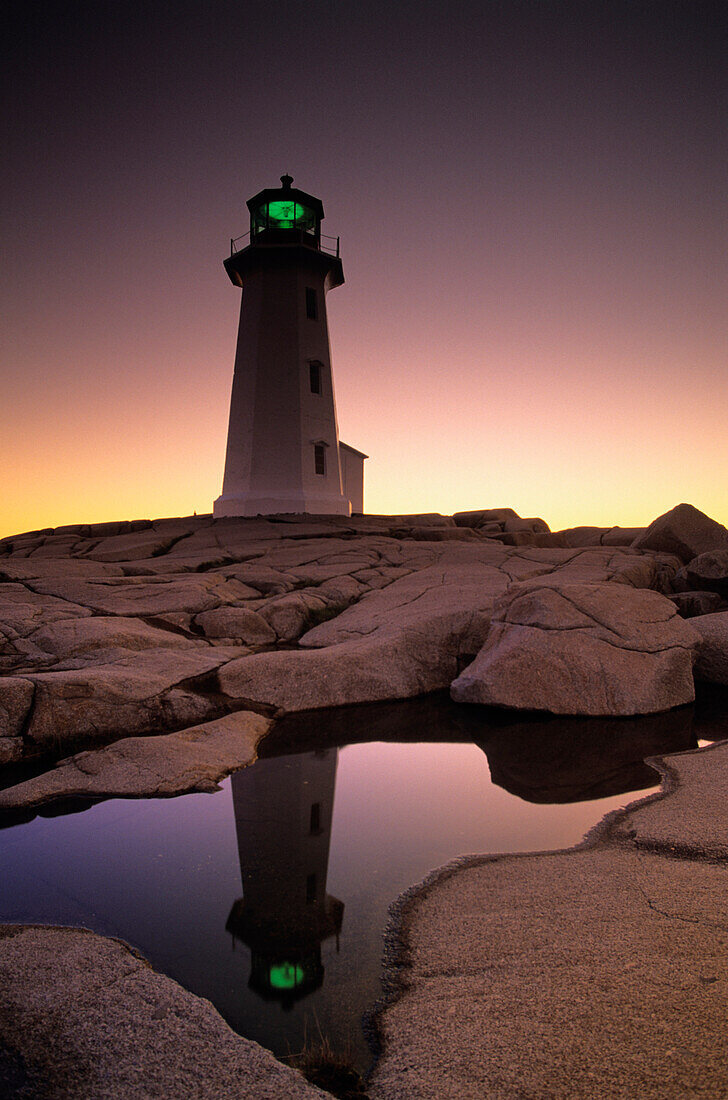 Lighthouse at dawn, Peggys Cove, Halifax County Nova Scotia.