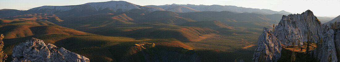 Panoramic over Sapper hill near Engineer Creek in Autumn, Dempster Highway, Yukon