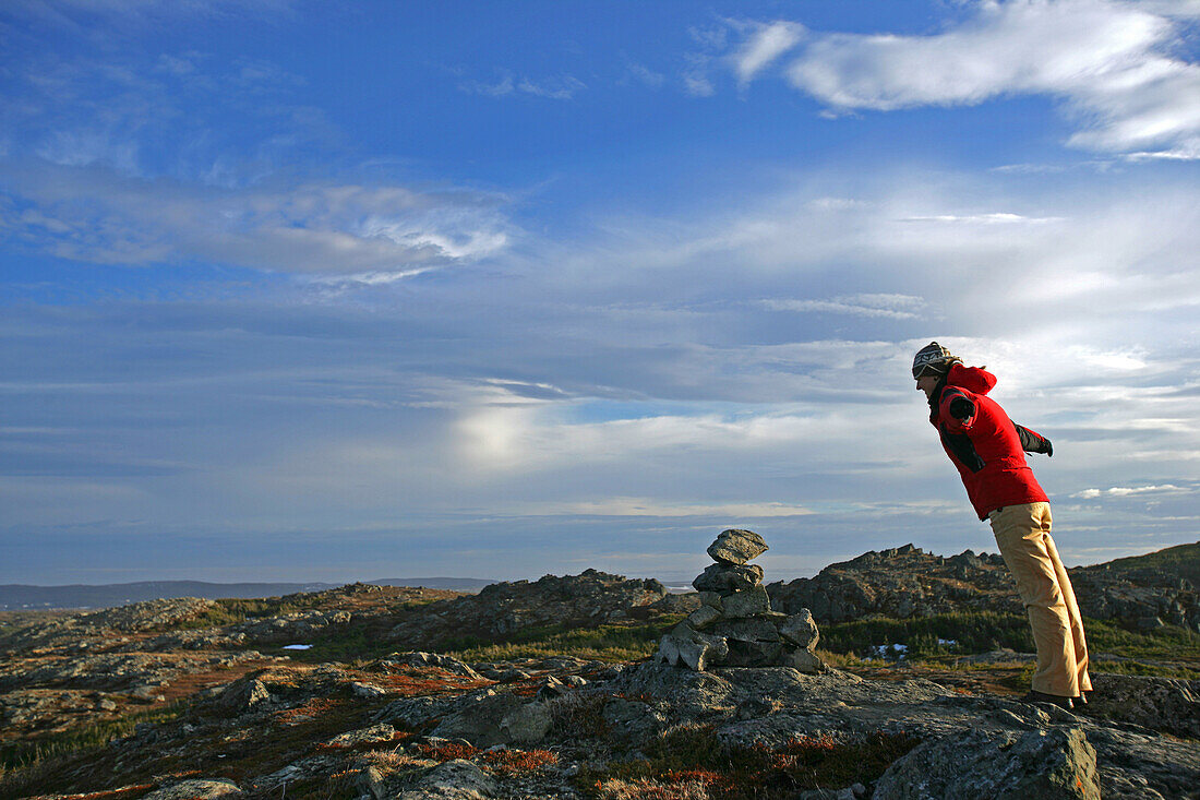 Woman Leaning onto a Strong Wind, Bauld's Hill, near Cape Bauld, Newfoundland