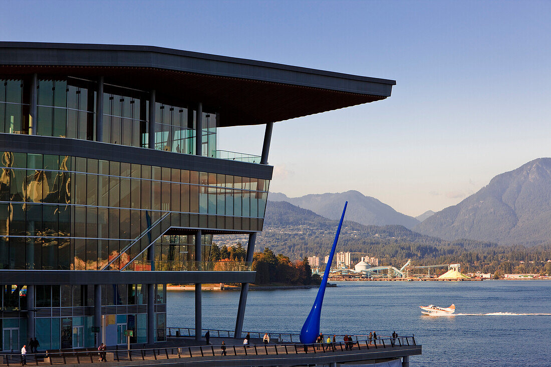 New Convention Centre and Blue Drop sculpture on pier, Coal Harbour, downtown Vancouver, British Columbia