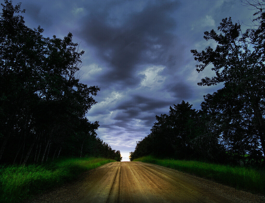 Sunset on a country road near Morinville, Alberta.