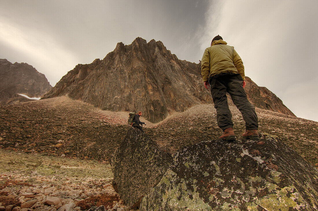 Hikers in autumn, Tombstone Territorial Park, along the Dempster Highway, Yukon