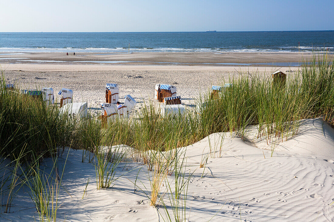 Beach chairs and dunes, Spiekeroog Island, North Sea, East Frisian Islands, East Frisia, Lower Saxony, Germany, Europe