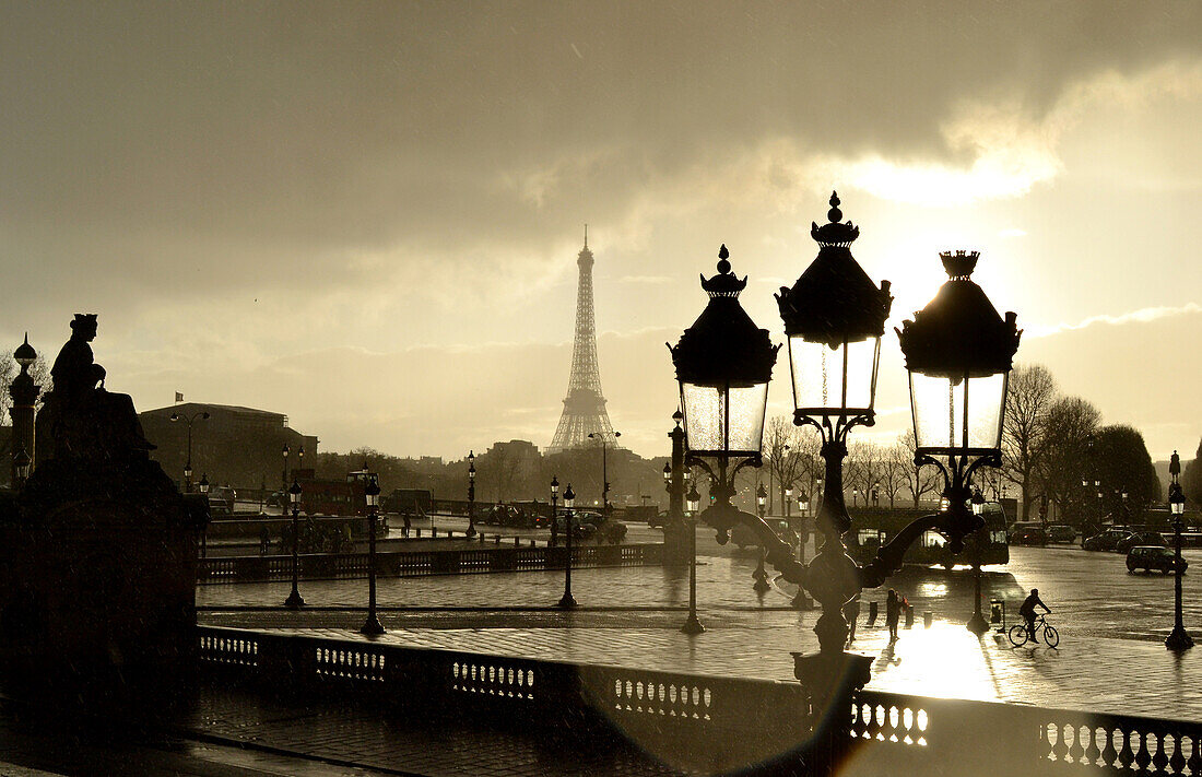 In the Tuileries at Place de la Concorde with view of the Eiffel Tower, Paris, France