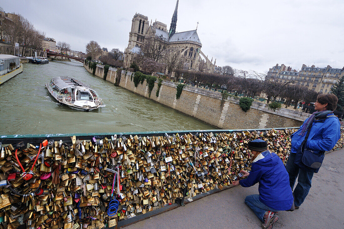Love locks at Notre Dame, Ile de la Cite, Paris, France