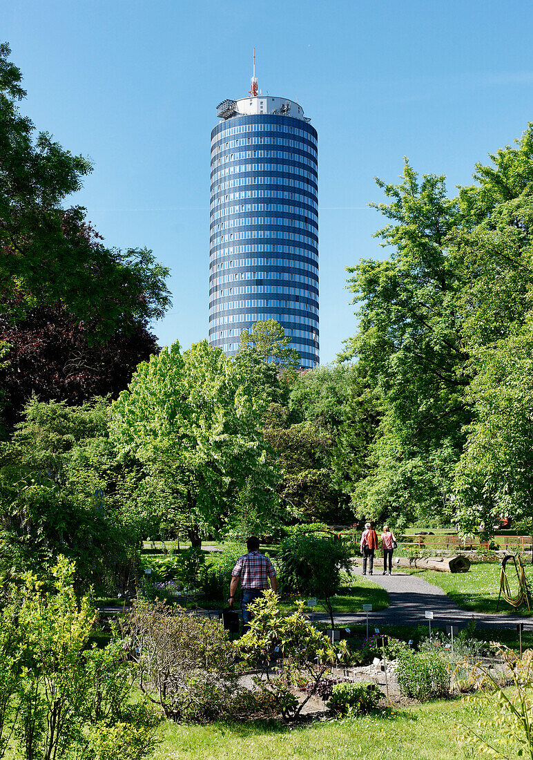 Botanic Garden with Jentower in the background, Jena, Thuringia, Germany