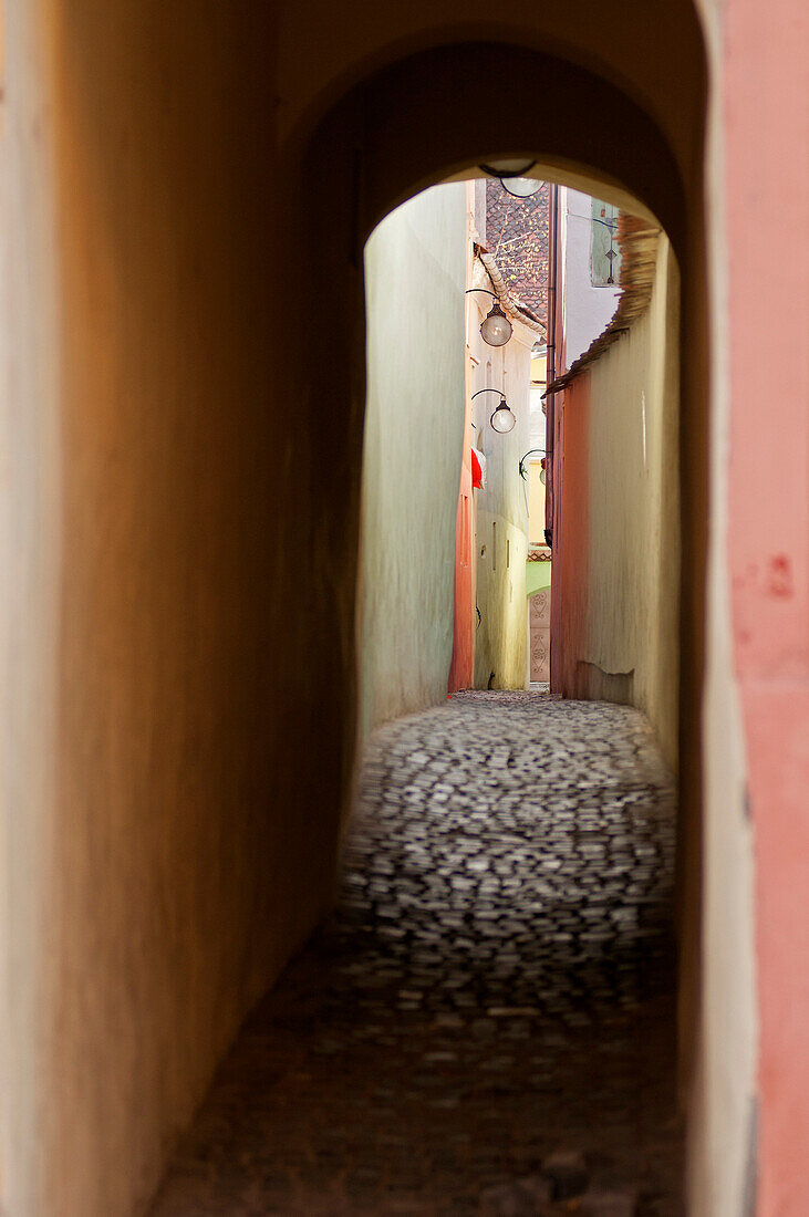 Narrow alley in the historic centre, Brasov, Transylvania, Romania