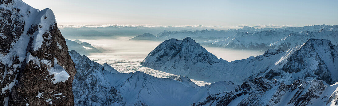 View from mount Zugspitze over Inn valley with Hohe Munde, Upper Bavaria, Bavaria, Germany