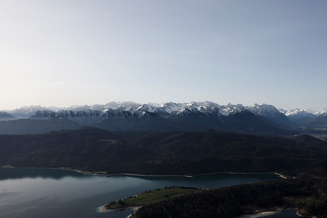 View from mount Herzogstand to lake Walchensee, Bavaria, Germany