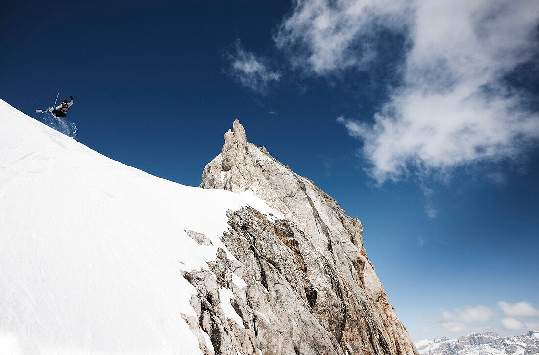 Skier jumping, Marmolata, Trentino, Italy